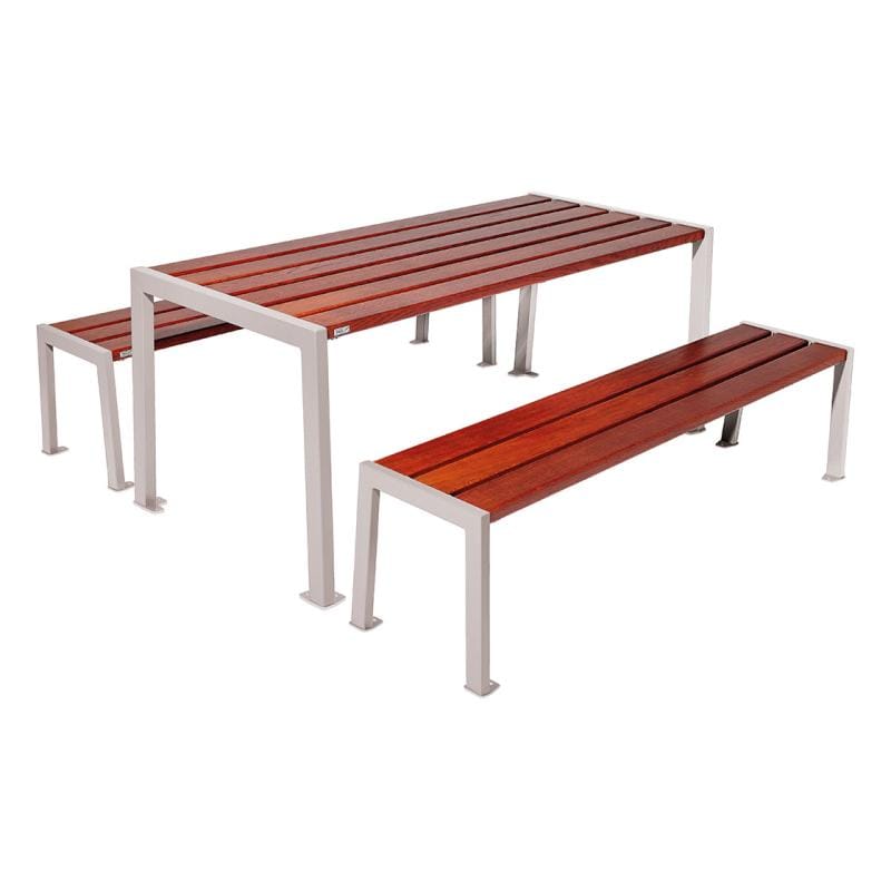 Cityscape Direct Silaos Picnic Table (Steel and Wood) Table Only / Mahogany / Light Grey (RAL 7044)