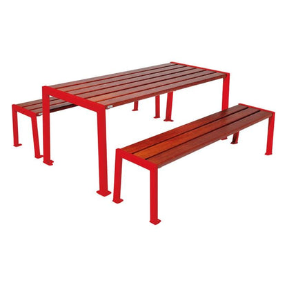 Cityscape Direct Silaos Picnic Table (Steel and Wood) Table Only / Mahogany / Red (RAL 3020)