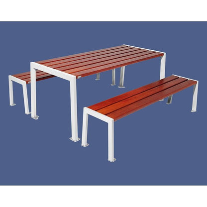 Cityscape Direct Silaos Picnic Table (Steel and Wood) Table Only / Mahogany / White (RAL 9010)