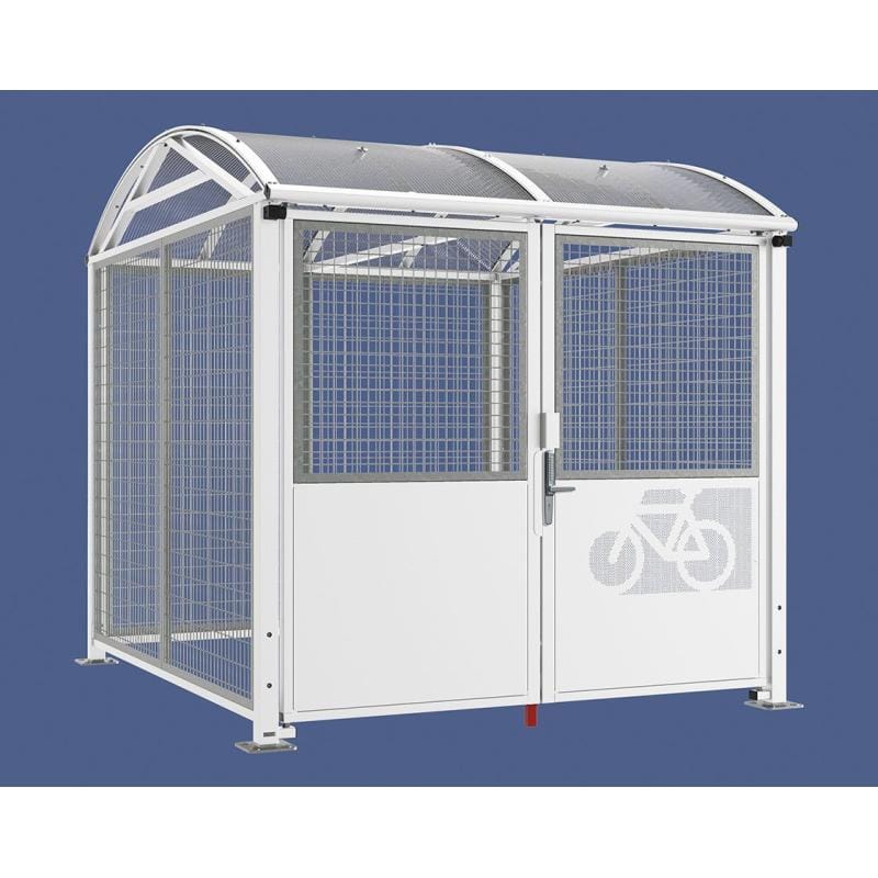 Cityscape Direct Secure Barrel Roof Bicycle Shelter White (RAL 9010) / Digicode Pad / Galvanised
