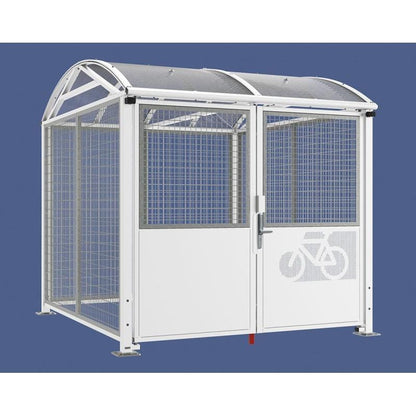 Cityscape Direct Secure Barrel Roof Bicycle Shelter White (RAL 9010) / Digicode Pad / Galvanised