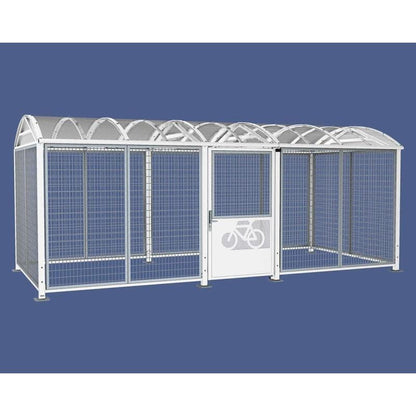 Cityscape Direct Secure XL Barrel Roof Bicycle Shelter White (RAL 9010) / Digicode Pad / Galvanised