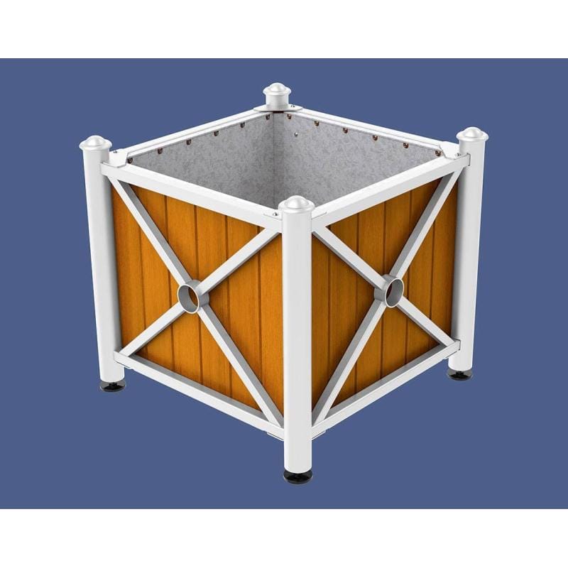 Cityscape Direct Province Agora Planter (Steel and Wood) White (RAL 9010) / Light Oak / Galvanised steel