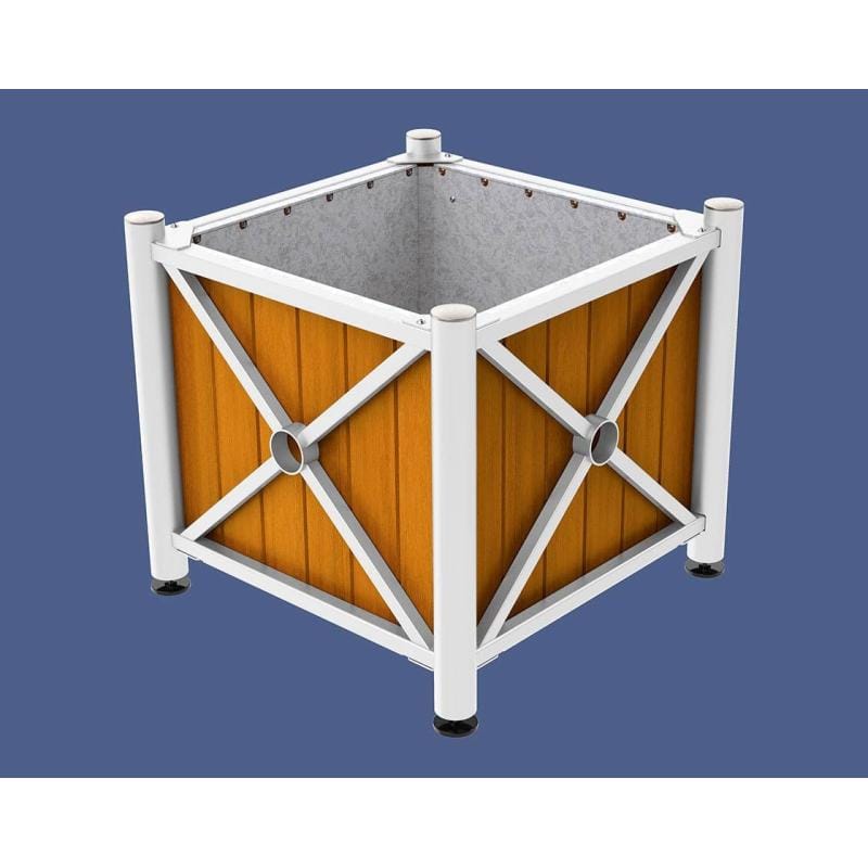 Cityscape Direct Province Brushed Steel Planter (Steel and Wood) White (RAL 9010) / Light Oak / Galvanised steel
