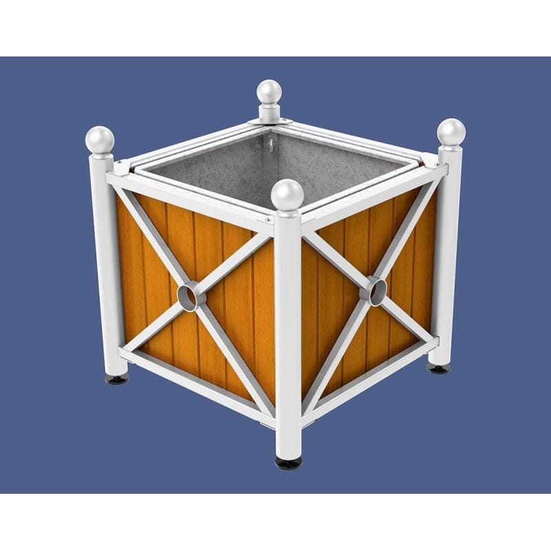 Cityscape Direct Province Sphere Planter (Steel and Wood) White (RAL 9010) / Light Oak / With inserts for use with lifting rings
